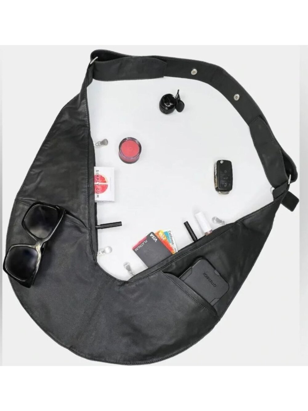 SASH BAG Genuine Leather Sash Bag Crossbody Black